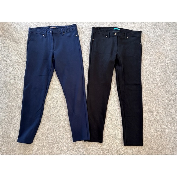 J. McLaughlin Knit Stretch Black & Navy Office Workwear Pants Mid Rise Sz 4